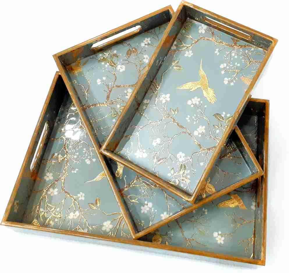 Afoxsos Acacia Wood Serving Tray With Handles Set Of 2 - Decorative Serving Trays Platter For Breakfast In Bed, Coffee Table - Foto 10