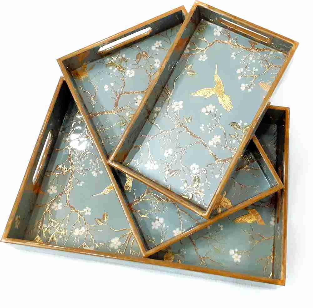 MDF Wooden Tray, Collectible Trays, Hand Crafted Serving Trays For Breakfast, Rectangular Dining Table Trays For Any Occasion Small, Medium,Large Decorative (Set Of 3)