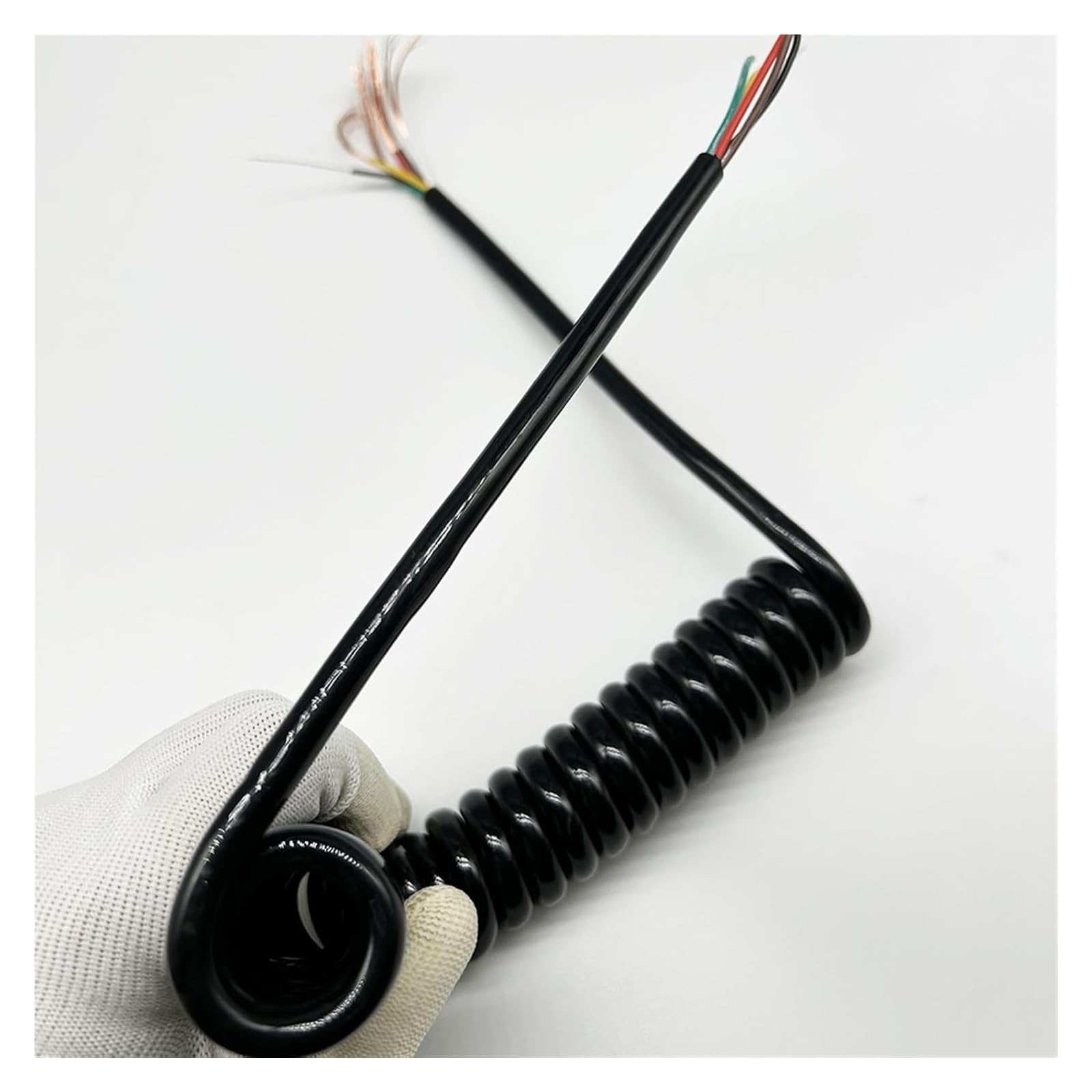 Kabel telefoniczny Przewód zasilający spiralny, elastyczny, sprężynowy, 5-żyłowy, 0,5 mm2, sprężynowy, teleskopowy, rozciągliwy, czarny(Stretch 1 meter)
