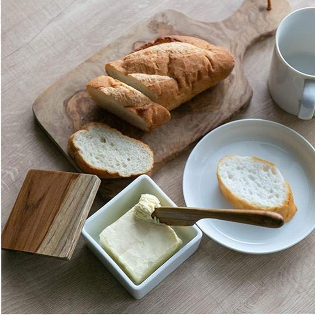 Butter Dishes Square Butter Box Butter Cutting Box Simple Ceramic Flour Box Butter Storage Box Teak Cover Kitchen Refrigerator Freshness Box Butter Container (Size : Medium)