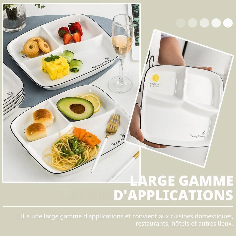 Assiette à petit-déjeuner en céramique avec compartiments – Assiette triple de 25,4 cm pour adultes, assiette divisée en porcelaine pour la maison, les restaurants, les hôtels