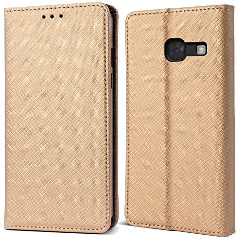 Moozy Cover per Samsung A5 2017, Oro - Custodia a Libro Flip Smart Magnetica con Appoggio e Porta Carte