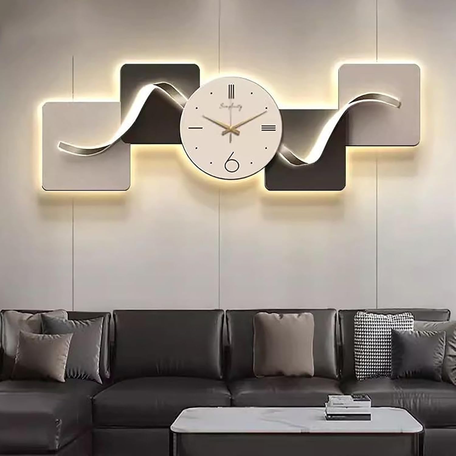 Orologio da Parete Silenzioso con Luce LED - Design Geometrico per l'arredamento di casa e Soggiorno, 04-120 * 40cm,04-120 * 40cm