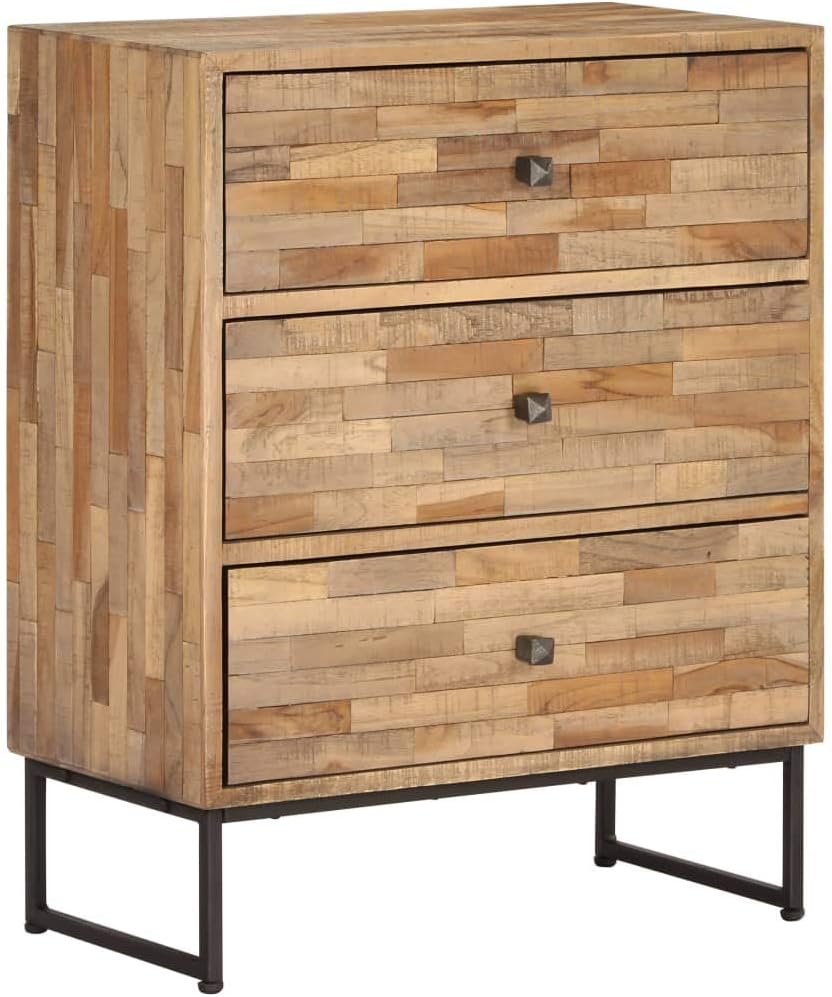Rustic Industrial Sideboard with Reclaimed Teak Wood and Metal Frame, 3 Drawers for Storage, Natural Wood Color Medium Sideboard for Living Room Dining Room Hallway