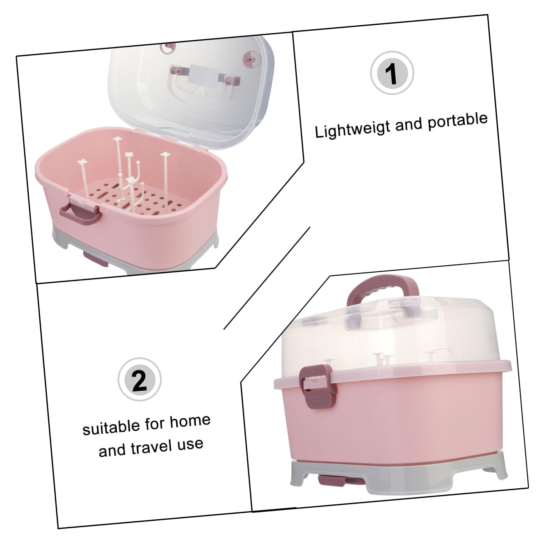 Abaodam Trockengestellbox für Babyflaschen und Stillzubehör Aufbewahrungsbox aus Pp in Rosa mit Abdichtung Ausreichend Stauraum für Schnuller und Spielzeug für Zuhause und Reisen