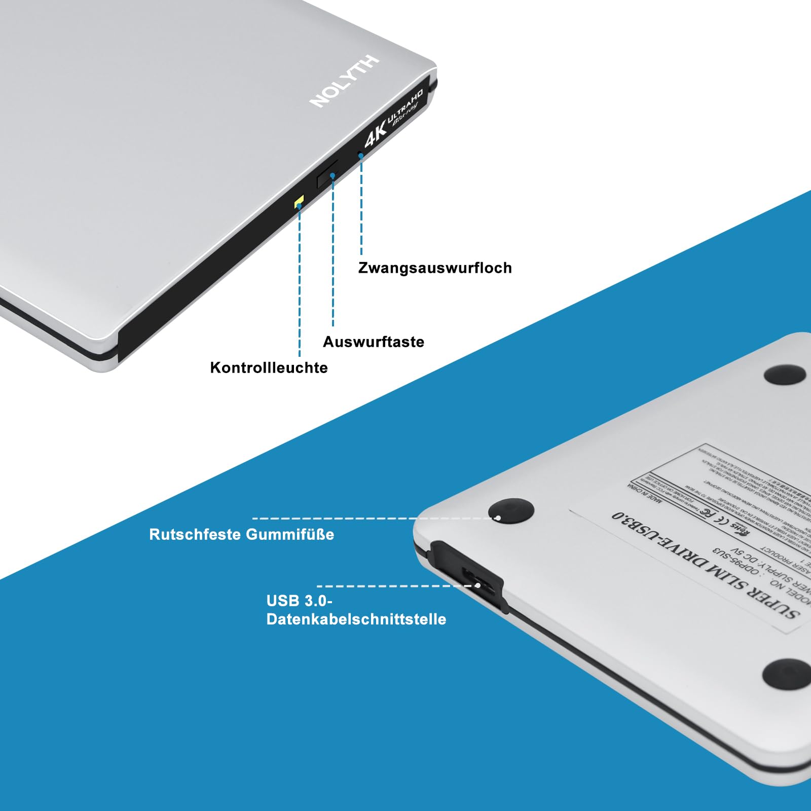 Unidad externa de Blu Ray: USB-C UHD 4K Bluray Drive externo portátil 3D BDXL Bluray grabadora externa para ordenador portátil PC Windows 11/10 Mac MacBook Air Pro funda aluminio