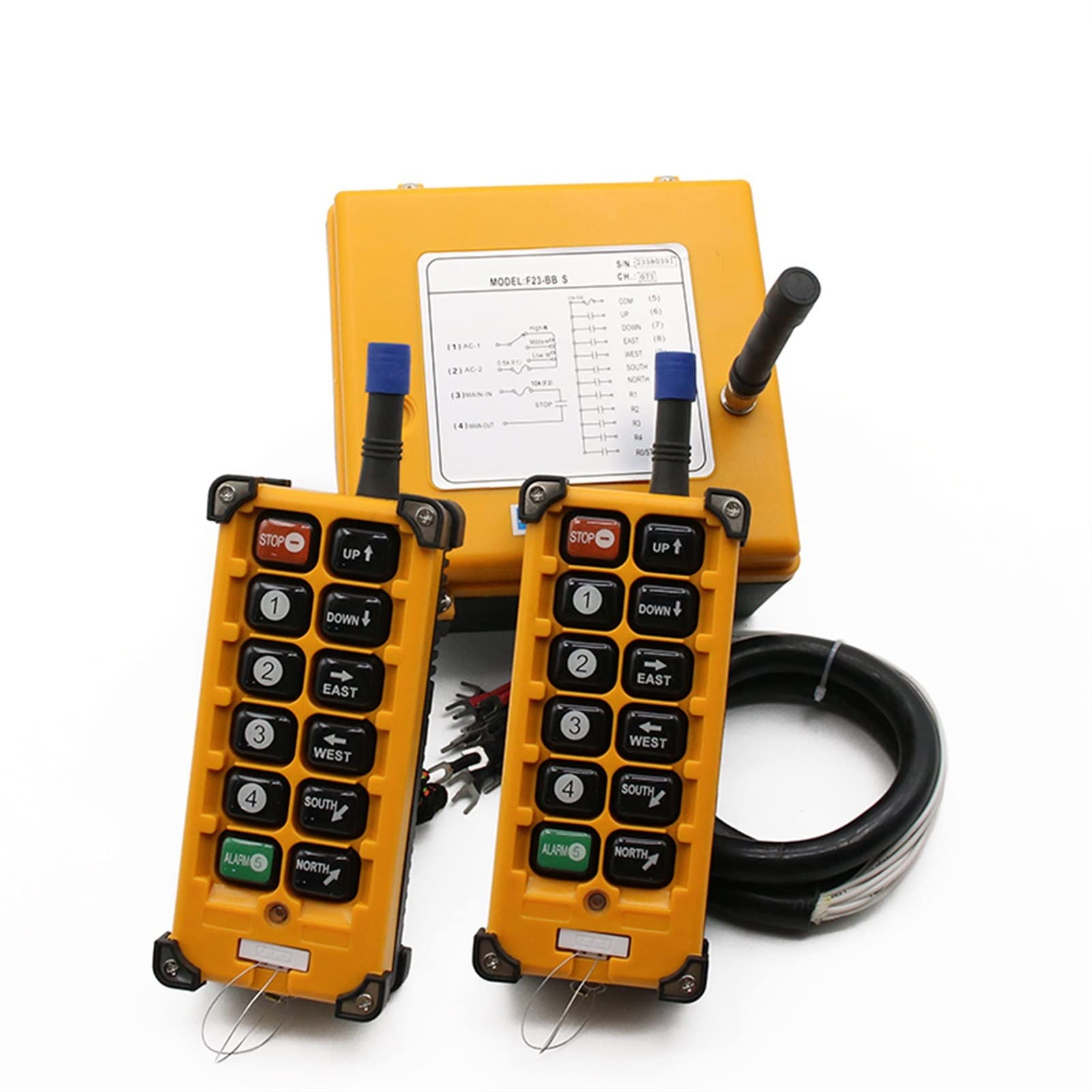 Przemysłowy pilot do dźwigu, F23-BB Przemysłowy bezprzewodowy pilot radiowy, 3 szt., 12 V-380 V, IP65, do dźwigów(24V)