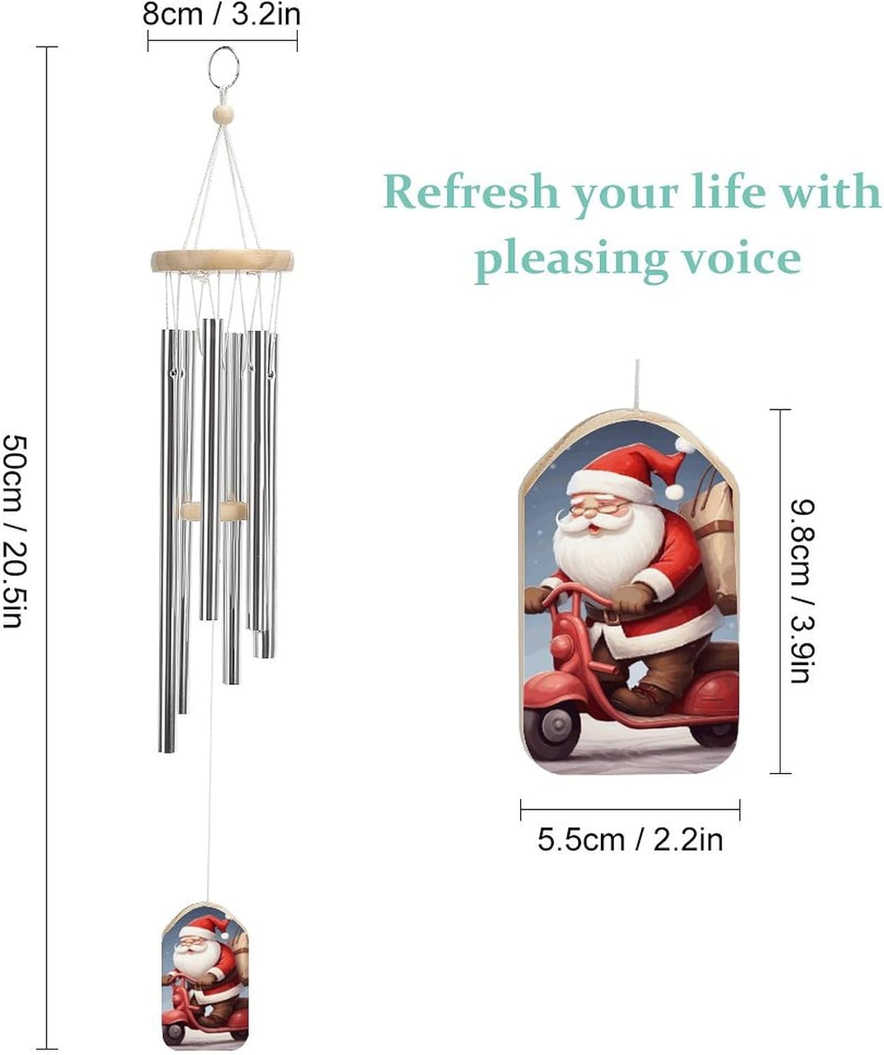Outdoor Wind Chimes, Santa Claus on Scooter Printed Wind Chimes,Simple Wind Chimes,Curtain Wind Chimes for Home Decoration