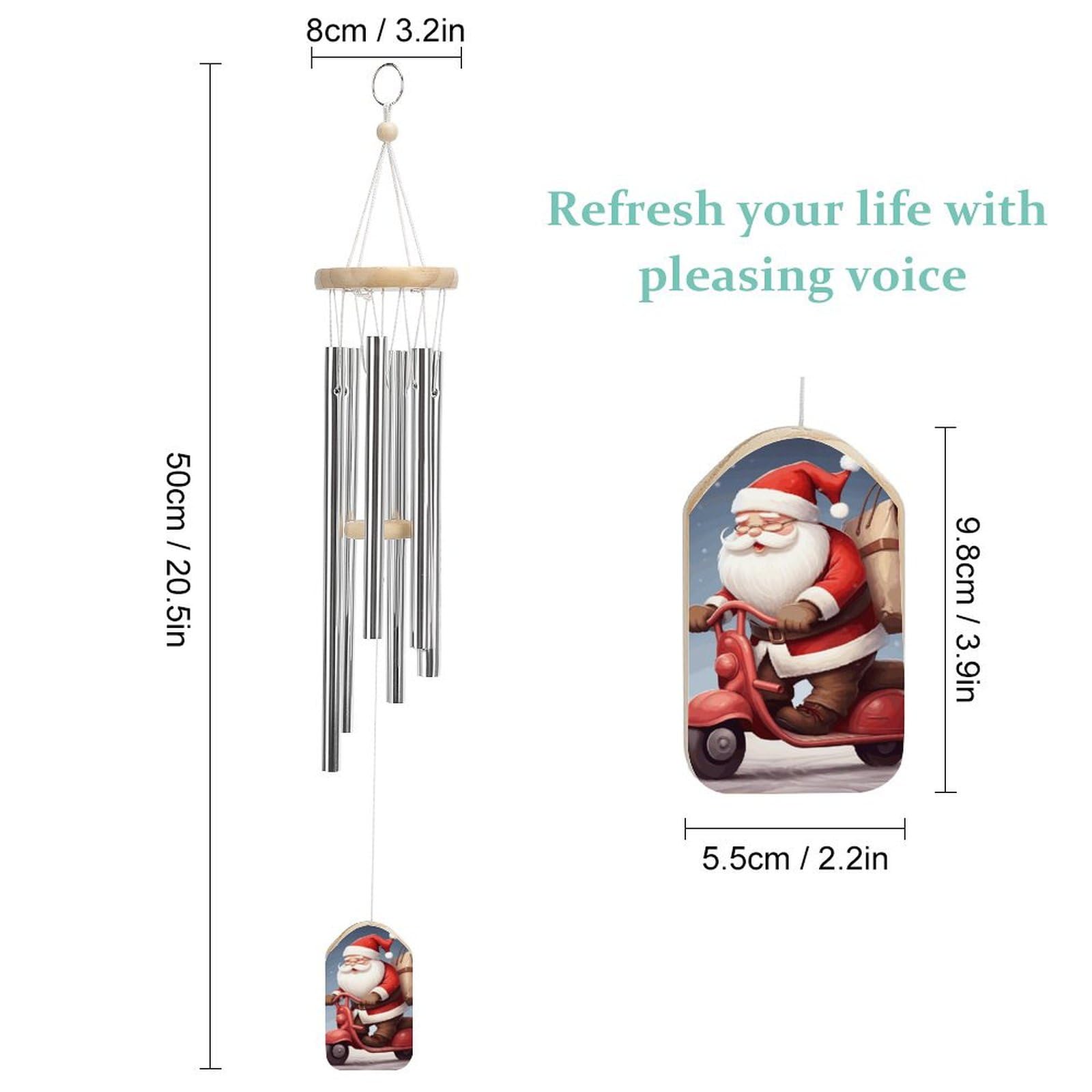Outdoor Wind Chimes, Santa Claus on Scooter Printed Wind Chimes,Simple Wind Chimes,Curtain Wind Chimes for Home Decoration
