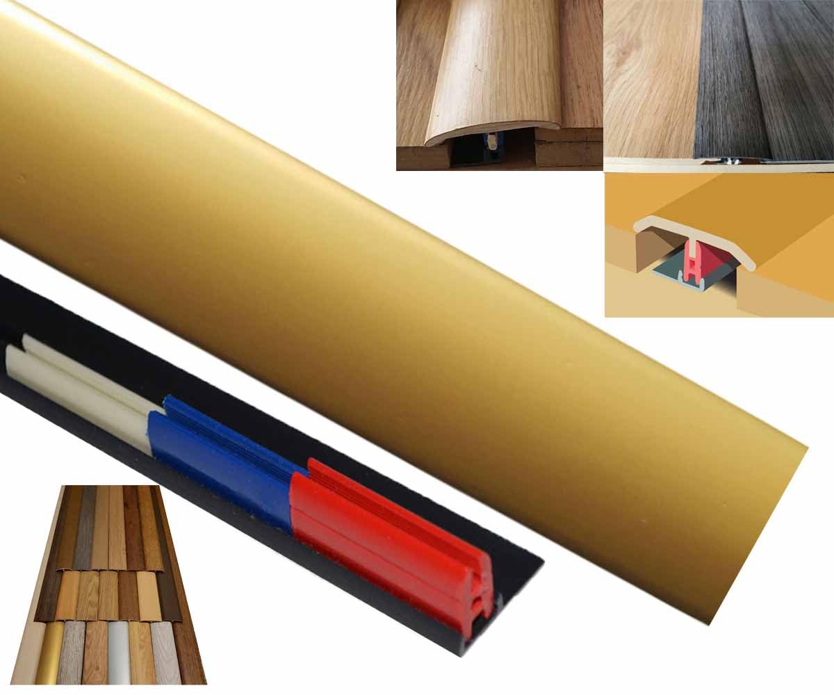 Gold Laminate Door Threshold Adjustable Height/Pivots 50mm x 90cm Easyclip