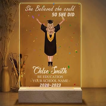 Personalized Graduation Gifts for Her, Personalized Acrylic Plaque with Hairstyle Names LED Night Light, Custom LED Lamp Graduation Ceremony Gifts for Daughter Sister Girlfriend Female