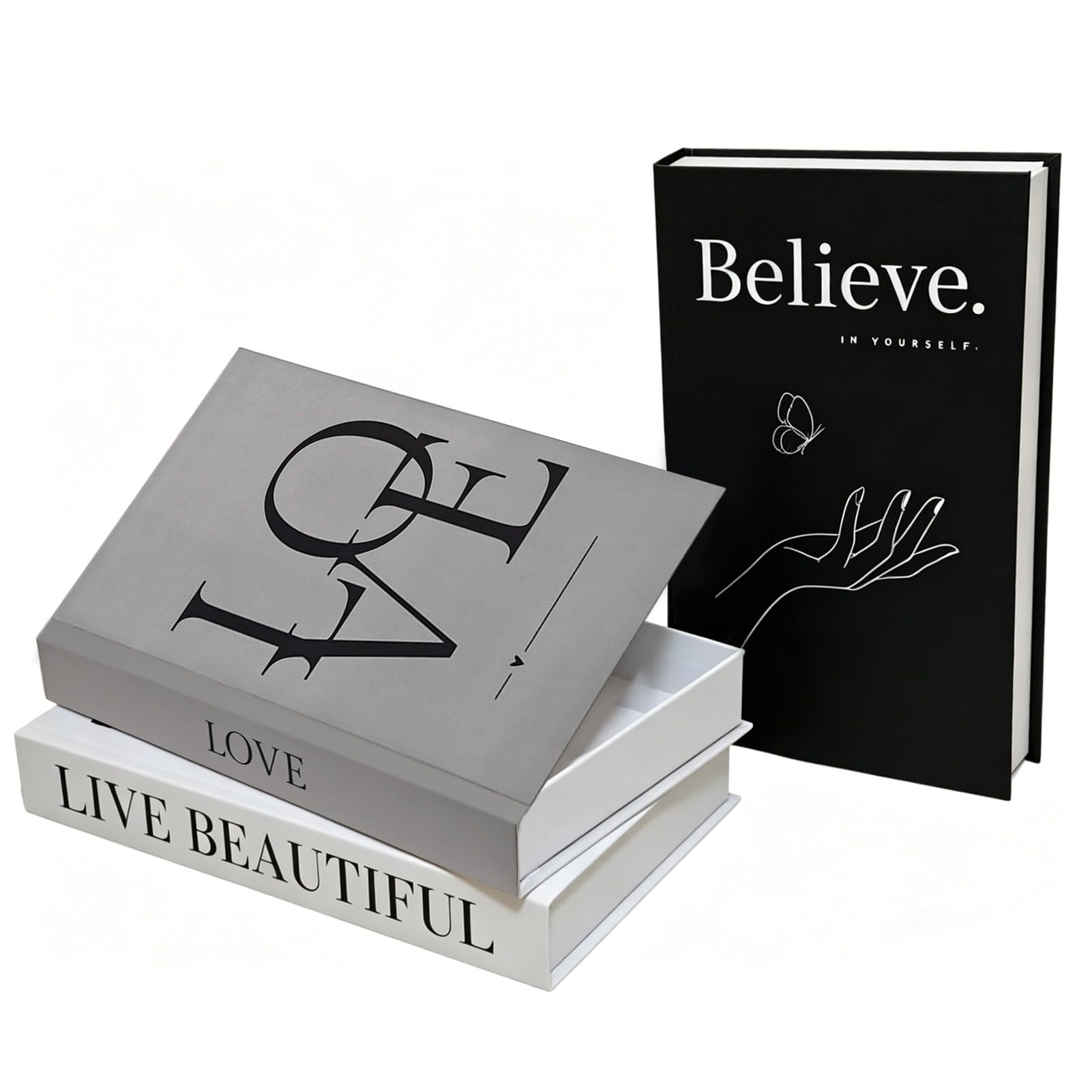Set di 3 Libri Decorativi per Scatola Portaoggetti, Moderno Decorazioni libri, Libro Finto Decorativo, Scatola Apribile a Forma di Libro, decorazione per la casa, ufficio, soggiorno, scaffale