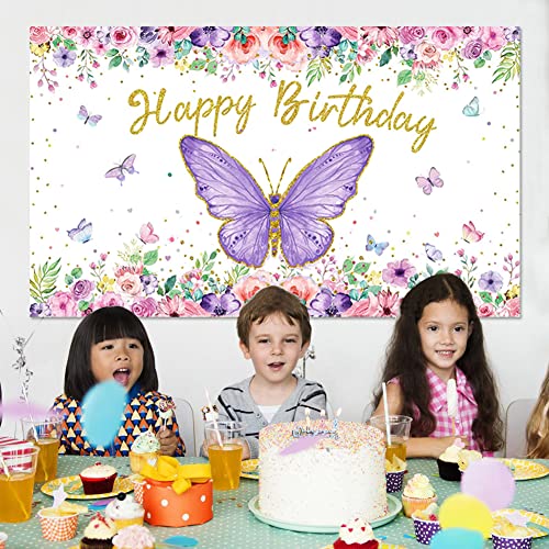 Purple Balloon Garland Arch Kit Purple Butterfly Birthday Decorations For Girl 12 Pcs Butterfly Stickers Purple Balloons Butterfly Flowers Backdrop For Butterfly Birthday Party Supplies #TOP5