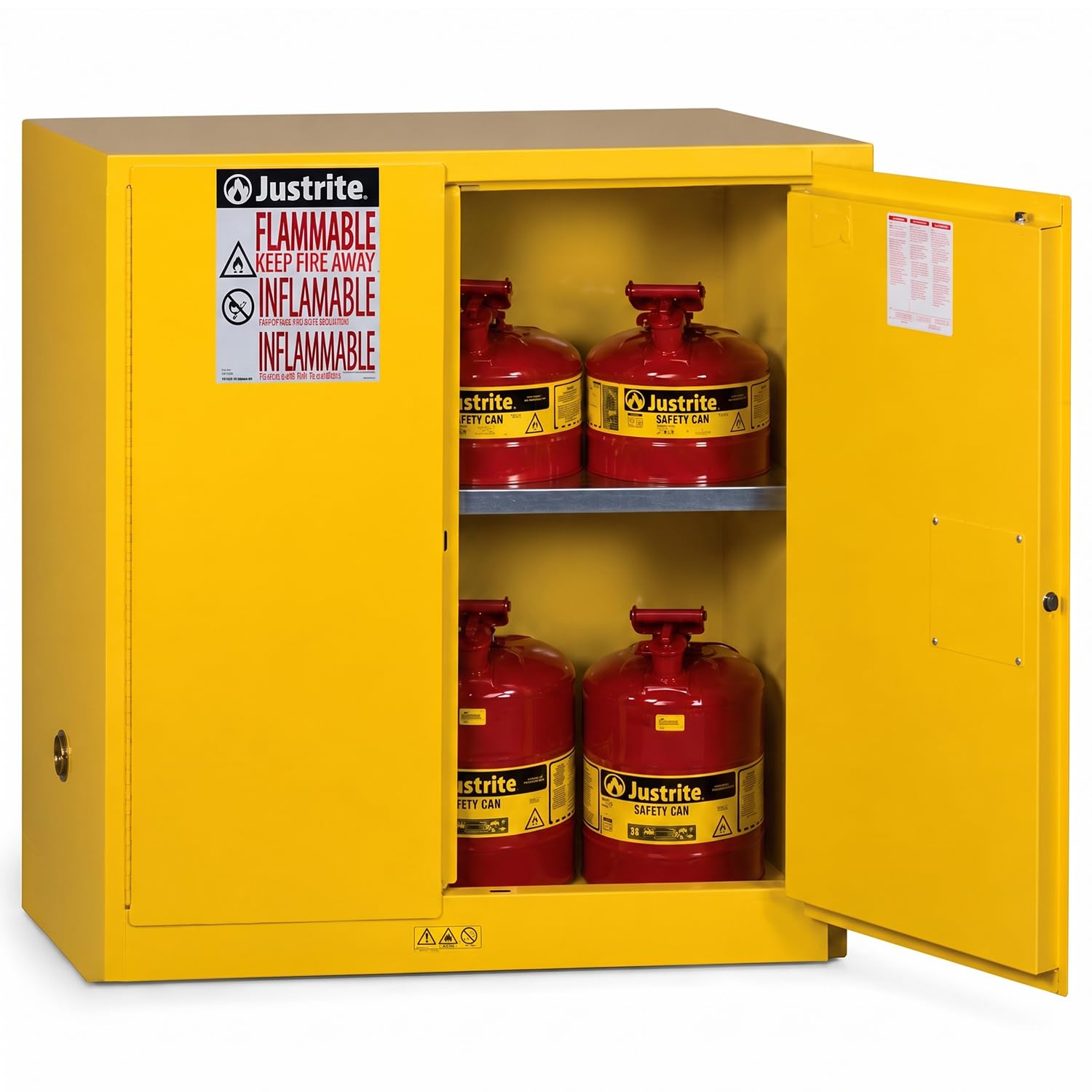 Justrite 30 Gallon Manual Close Flammable Storage Cabinet, 18 Gauge Steel