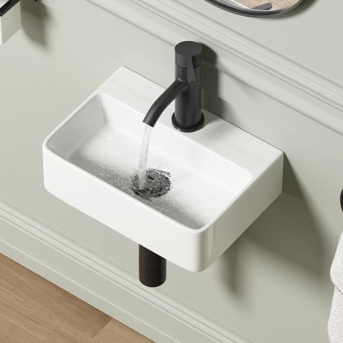 Wall Hung Bathroom Vessel Sink, QISHKA 14.5" X 10" Rectangular