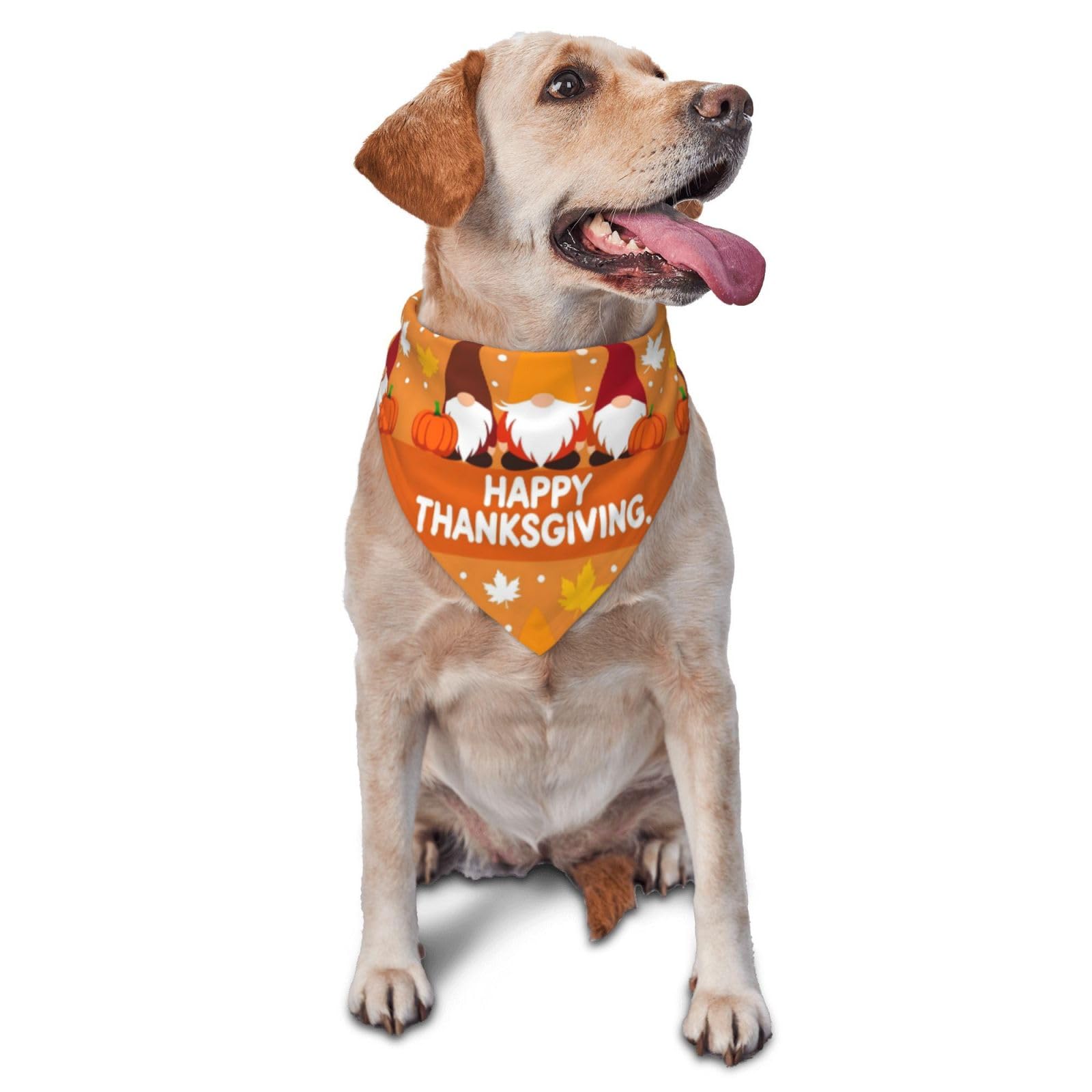 Happy Thanksgiving Three Gnomes Print Dog Bandana Scarf Adjustable Triangle Pet Bib Cat Kerchief Washable Puppy Neckerchief for Birthday Holiday Party