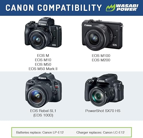 Miniatura 2 de Wasabi Power Batería (paquete de 2) y cargador para Canon LP-E12 y EOS M, EOS M10, EOS M50, EOS M50 MII, EOS M100, EOS M200, EOS Rebel SL1 (EOS