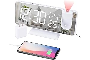 Projection Alarm Clock for Bedroom Ceiling, Digital Clock with Radio and USB Charger