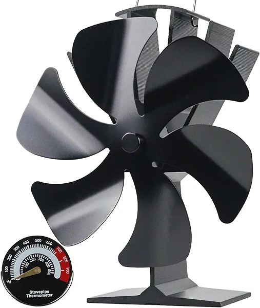 Tomersun Wood Stove Fan Heat Powered Stove Fan Heater Fireplace Fan for/Pellet/Wood Burner/Fireplace, with Thermometer