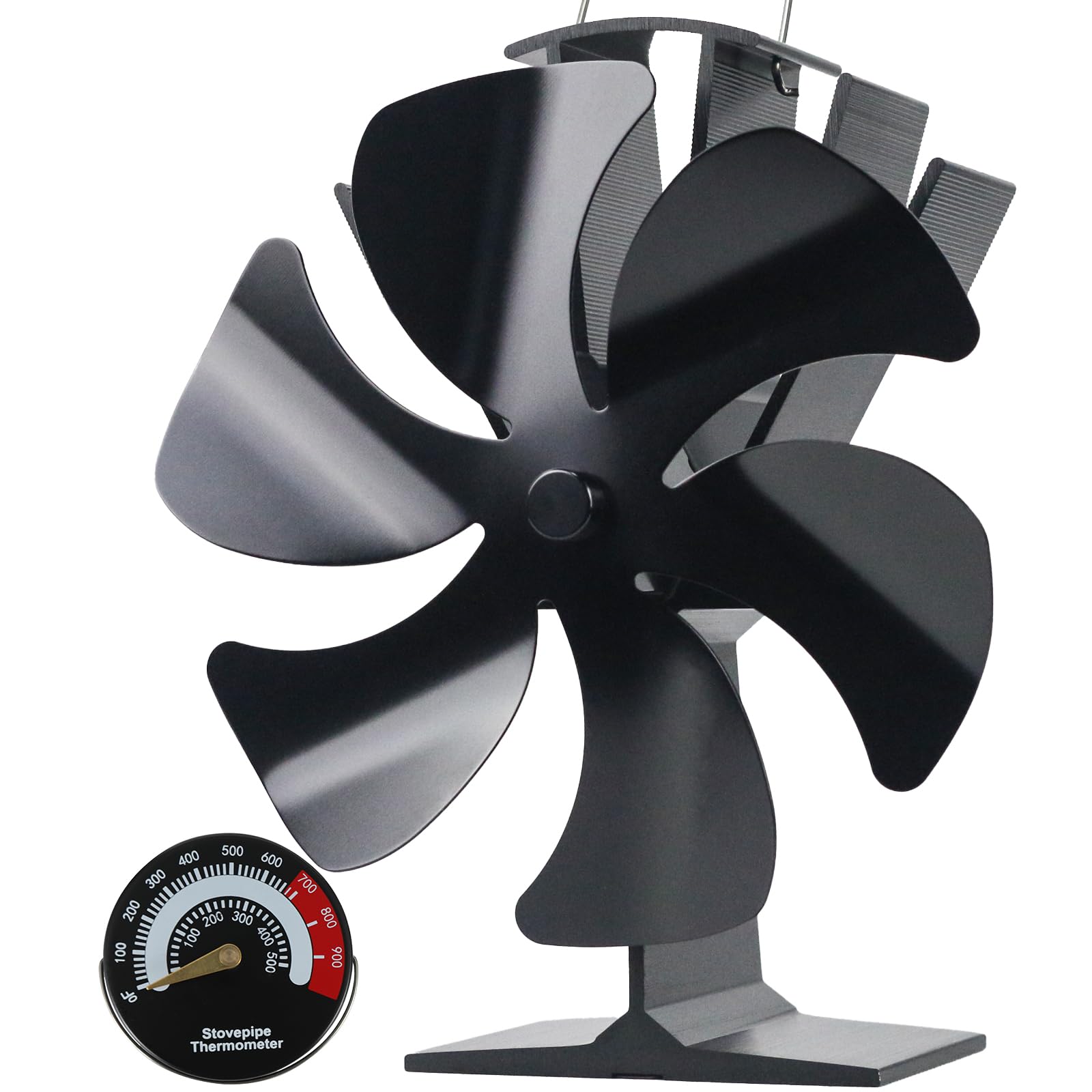 Photo 1 of Tomersun Wood Stove Fan Heat Powered Stove Fan Heater Fireplace Fan for/Pellet/Wood Burner/Fireplace, with Thermometer