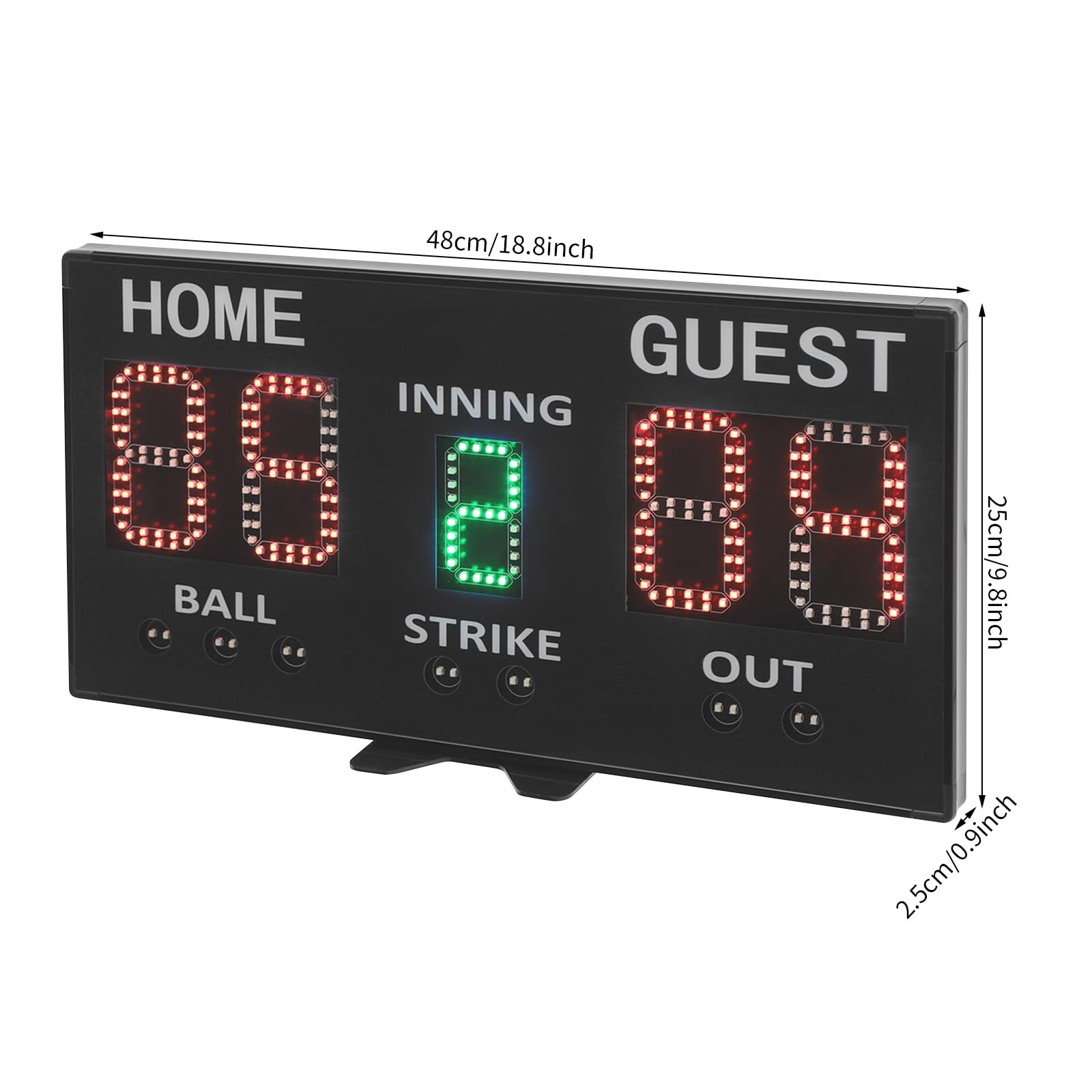 Tabellone segnapunti elettronico, da baseball, a 5 cifre, con telecomando, per inning, runs, palline, strikes, outs, portatile per allenamento e gioco