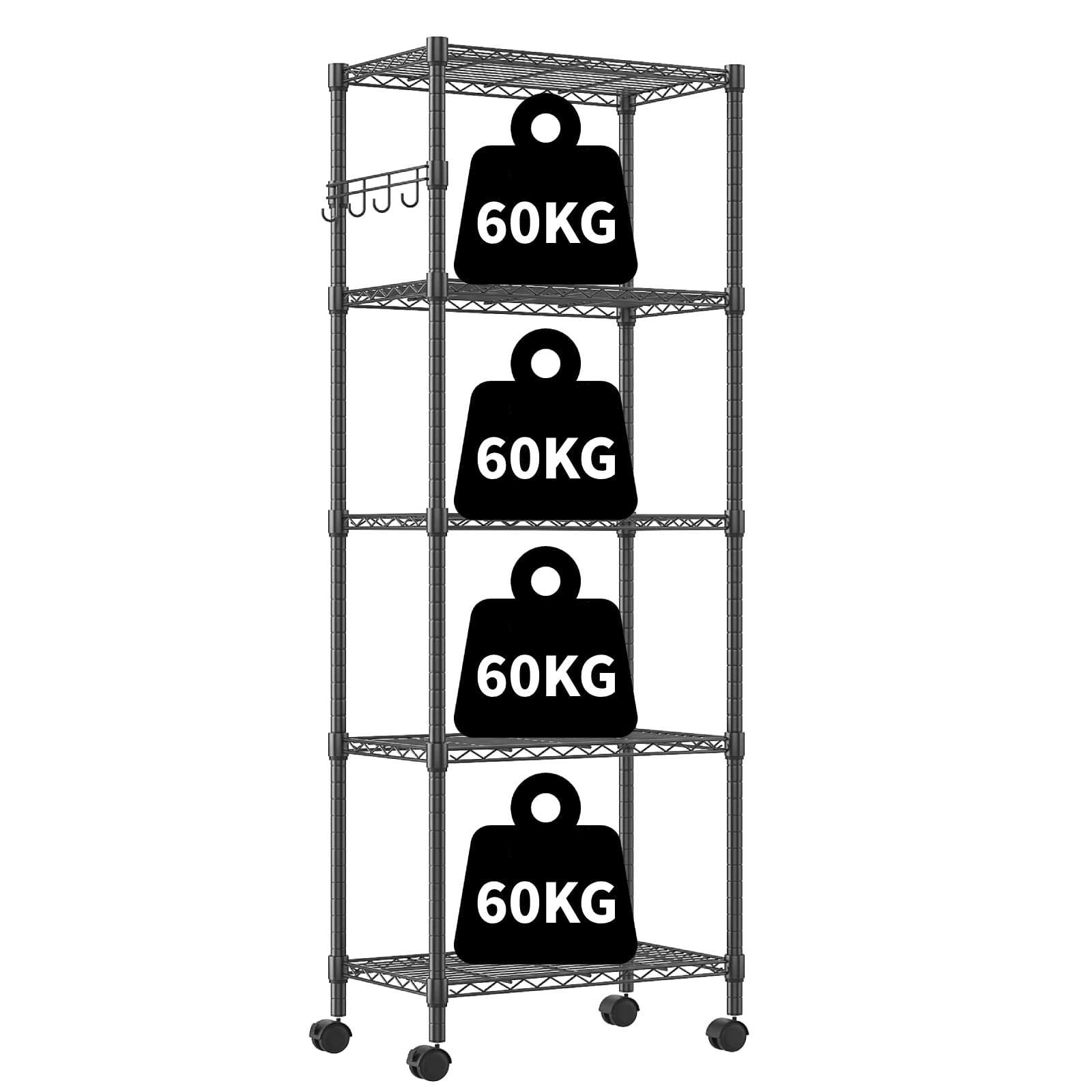 Himimi Scaffali in Metallo a 5 Ripiani con Ruote, Regolabile in Altezza Scaffalatura per Riporre Oggetti Pesanti,Organizzatore per Garage, Cucina, Soggiorno,59cmW * 35cmD* 183cmH Nero.