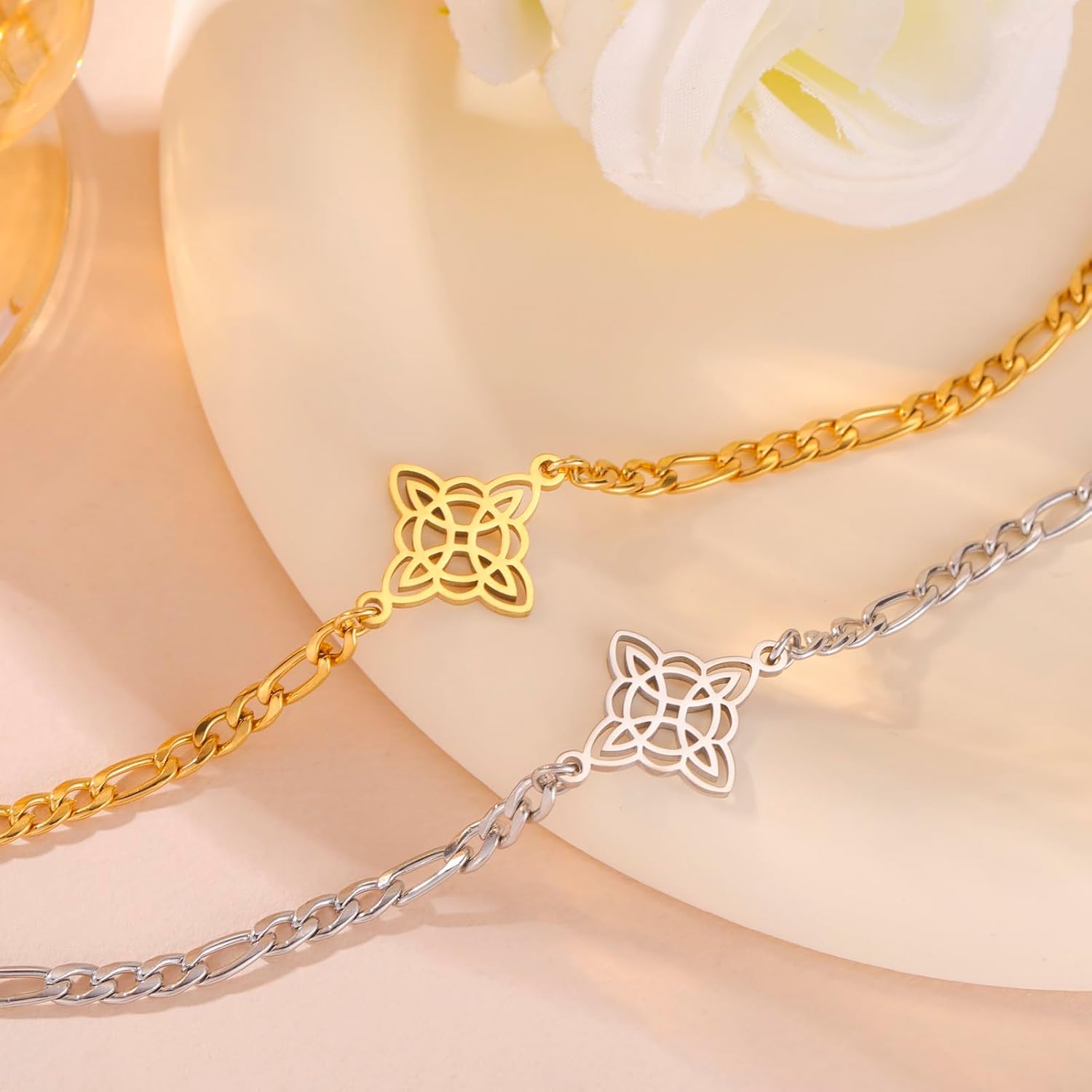 Amaxer Witch Knot Bracelet Witchcraft Amulet Pendant Charm Bracelet for Unisex Adjustable Ropechain Stainless Steel Linkchain