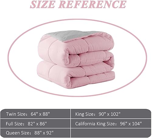 Miniatura 7 de ELNIDO QUEEN Comforters Queen Size Duvet Insert - PinkLight Grey All Season Lightweight Down Alternative Hotel Quilted Bedding Comforter 88×92 Inch