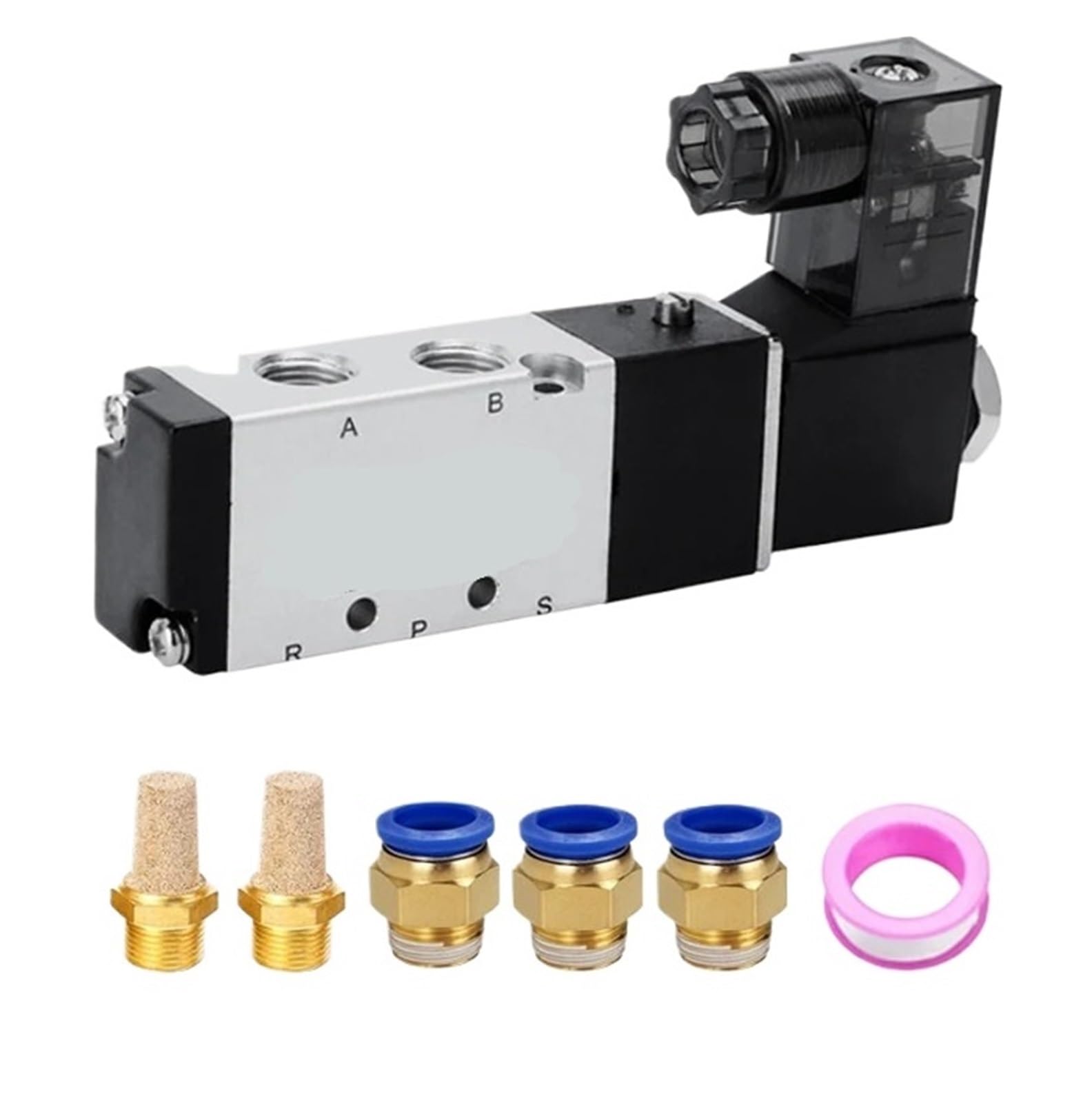 Pneumatyczny zawór elektromagnetyczny 4V110-06 5/2-drożny 5 portów 2 pozycje dla zaworu sprężarki powietrza DC12V 24V AC24V 110V 220V(4V110-06 and 4 mm, DC12V)