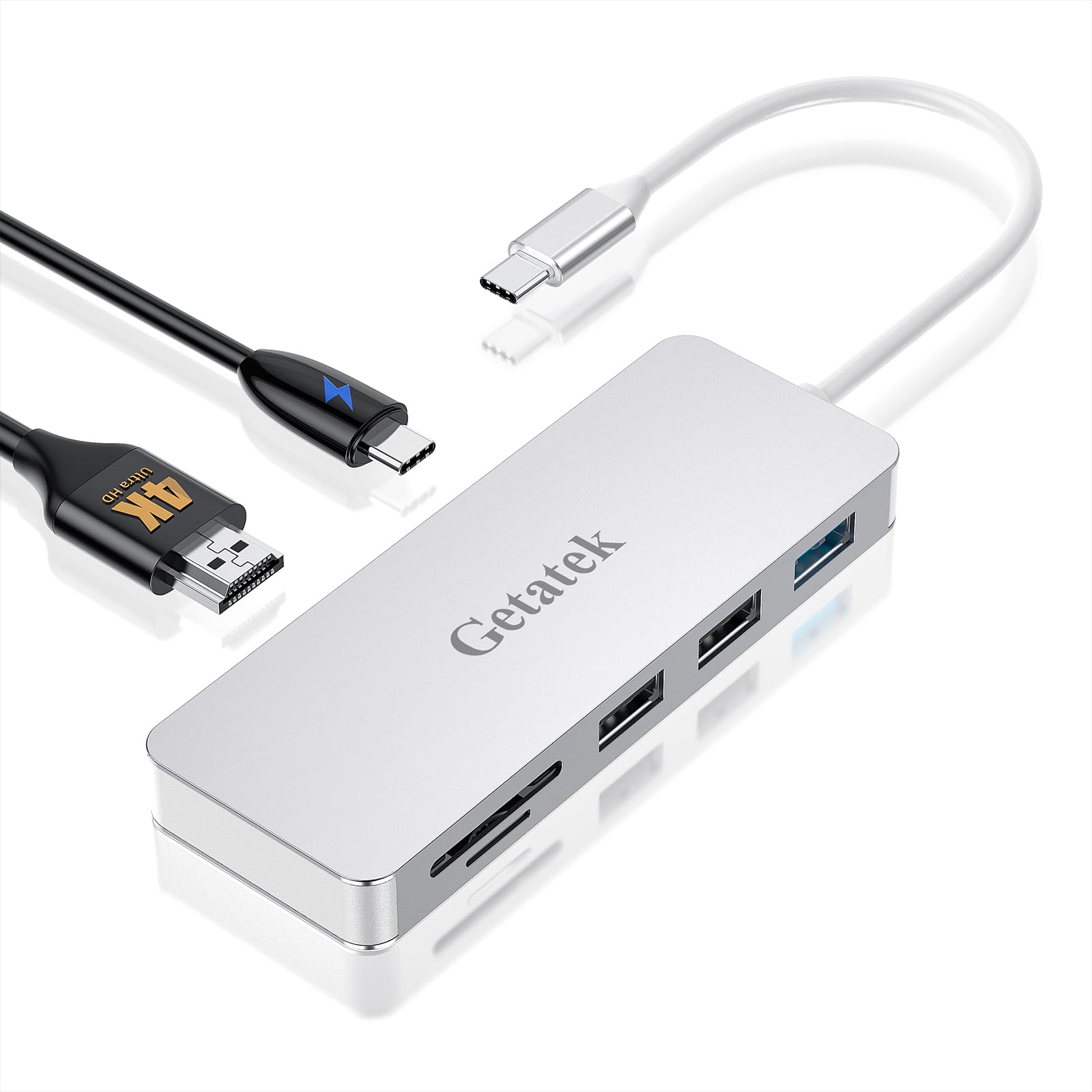 USB C Hub, 7 Ports 1 USB C Multiport Adapter with 4K HDMI, 100W PD Charging, USB 3.0 5Gbps Data Port and 2 USB 2.0，TF/SD Card Reader, for MacBook Air, MacBook Pro, iPhone 15, iPhone 15 Pro Max