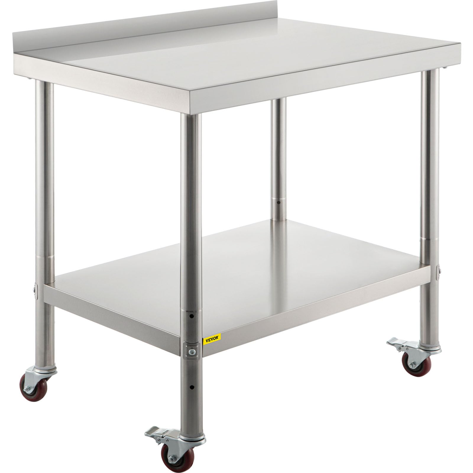 VEVOR Mesa de preparación de Acero Inoxidable, 30 x 24 x 35 Pulgadas, Capacidad de Carga de 440 Libras, Mesa de Trabajo de Metal Resistente con Estante Inferior Ajustable y 4 Ruedas, estación de