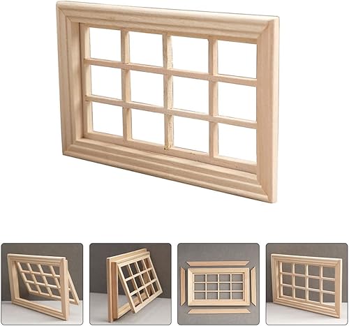 Miniatura 6 de Toyvian Ventanas en miniatura para manualidades 1 12 Escala casa de muñecas de madera Marco de ventana Figuritas - Mini casa de bricolaje Escenas en