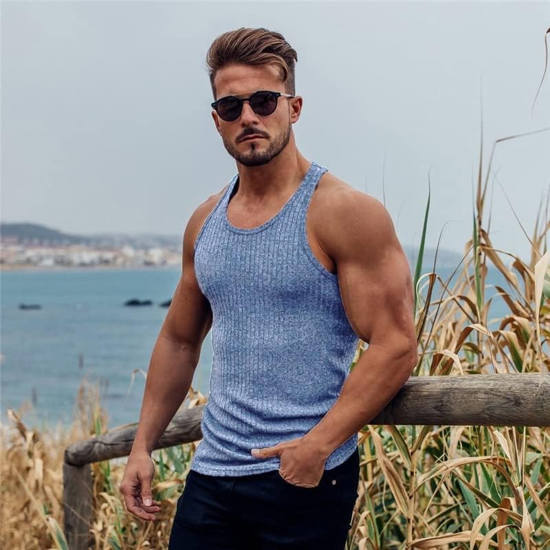 Fitness Sleeveless T Shirt Knitted Slim Fit Vest Sports Strips Gym Men Clothing