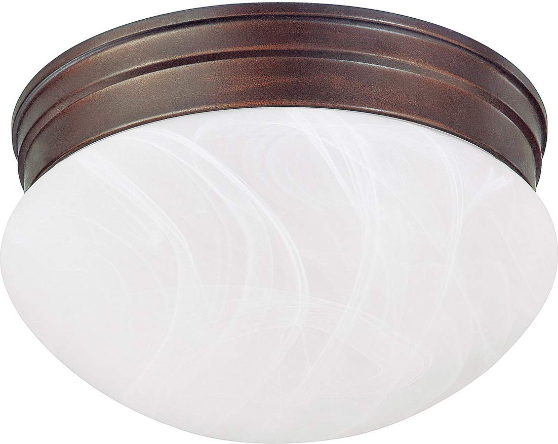 Capital Lighting 5676BB Scott White Faux Alabaster Glass Flush Mount Ceiling Light, 1-Light 60 Watt, 5" H x 7" W, Burnished Bronze
