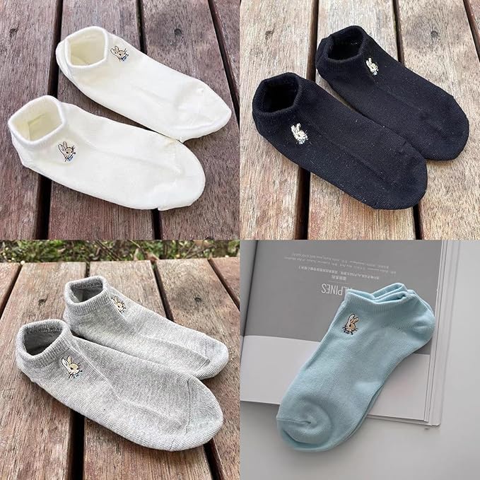 Image of Ankle Socks for Women, Embroidered Bunny Pattern Women's Socks Low Cut Socks Cotton 4 Pairs