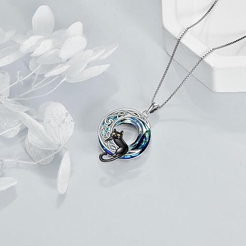 Miniatura 6 de AOBOCO Collar de gato de plata de ley, murciélago y gato negro, collar de gato de cuarzo, fantasma, calabaza, pentagrama, bruja, collar, regalo de