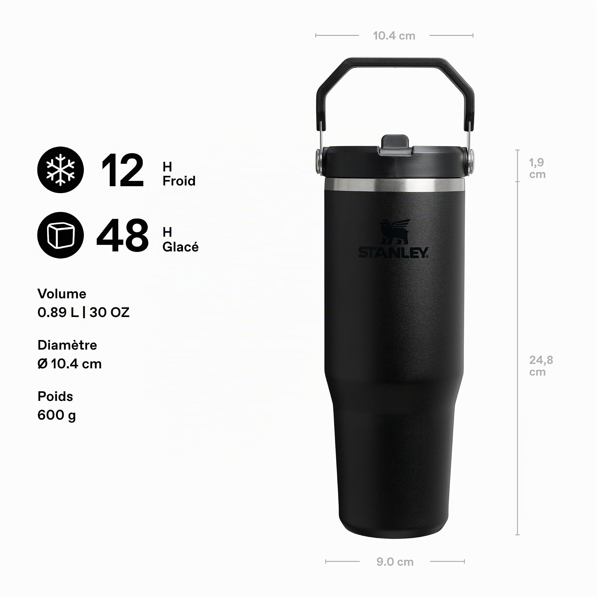 Stanley 1913 Flip Straw Tumbler 1.0 Gourde Avec Paille 0.89L - Froid Pendant 12 Heures - Gourde Isotherme - Sans BPA - Thermos Facile à Transporter - Va au Lave-Vaisselle - Black 2.0