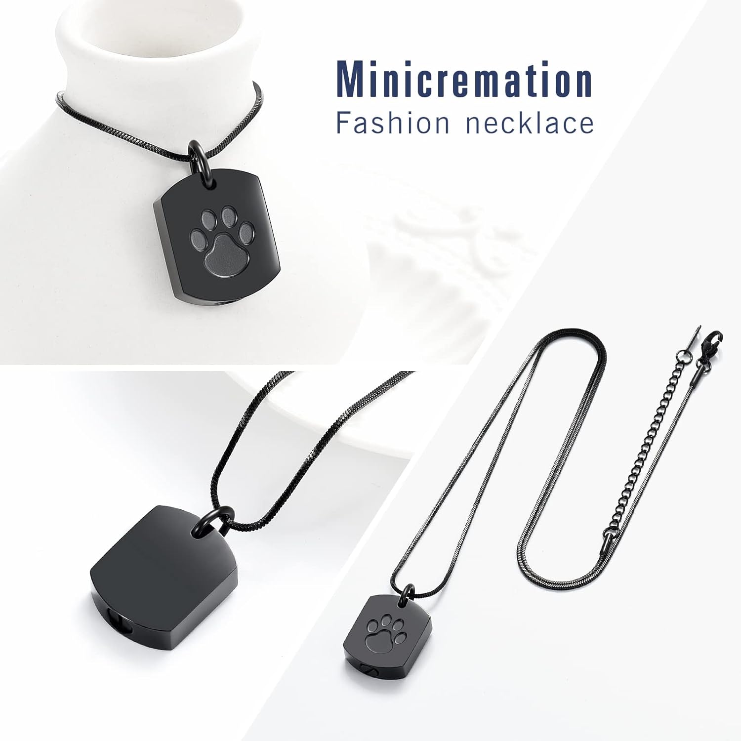 Minicremation Cremation Jewelry Urn Necklace for Ashes for Pet, Paw Print Memorial Ash Jewelry, Keepsake Pendant for Pet's Cat Dog's Ashes with Filling Kit (Black) | 
