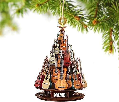 Adorno personalizado de guitarra 2025, adorno de Navidad de guitarra acústica con nombre, regalo para guitarristas y amantes de la música, recuerdo