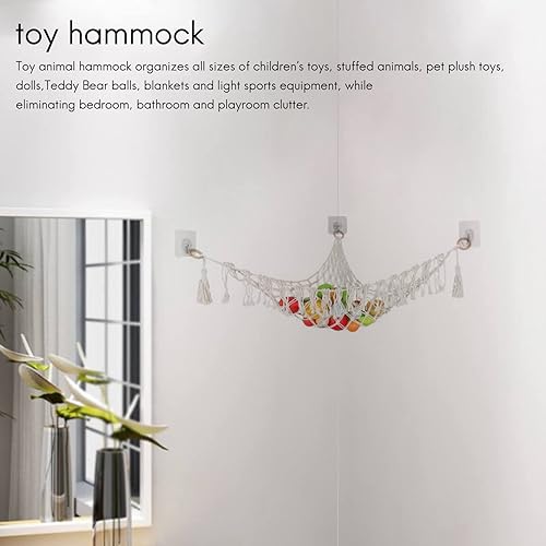 Miniatura 3 de Synpinya Hamaca de juguete bohemia con red de almacenamiento de animales de peluche, hamaca de oso de peluche que da a niños o niñas el mejor regalo