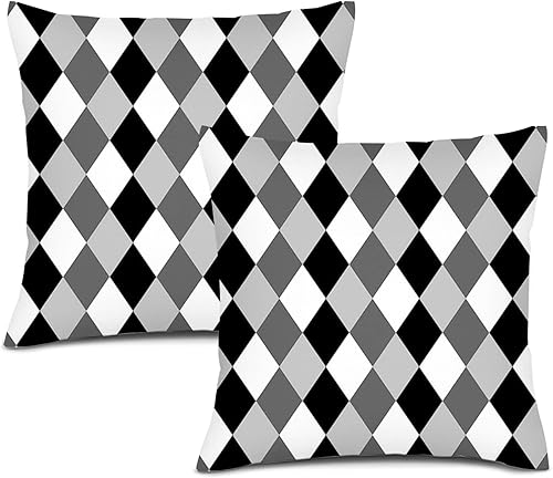 Funda de almohada decorativa geométrica de lino dos paquetes rombo alineado negro y blanco funda de cojín cuadrada estándar para hombres y mujeres