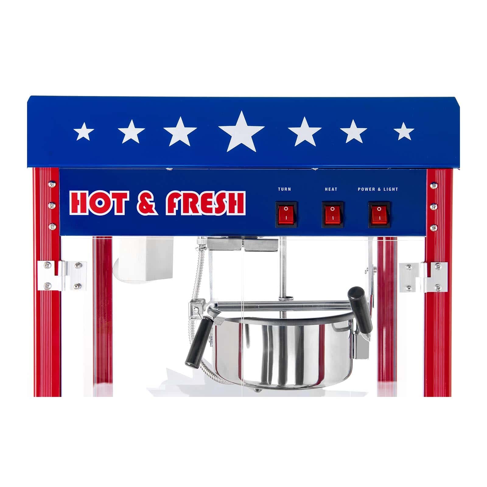Royal Catering Machine à Popcorn (1.500W, rendement horaire 5 kg/h, 16 L/h, diamètre de la cuve 18 cm, récipient antiadhésif, rouge avec chariot) Design américain