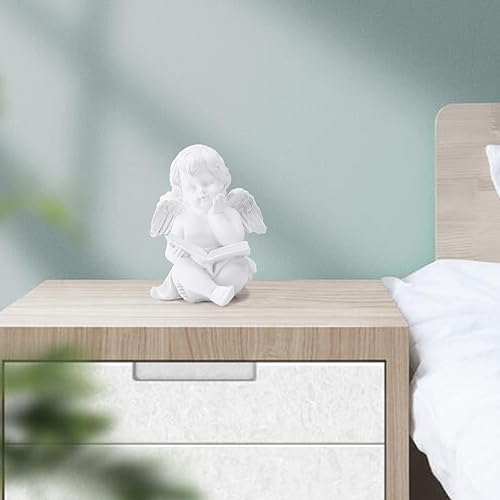 Miniatura 6 de BRABUD Libro de lectura Querubines Estatua de resina Ángulo blanco Estatuilla Bless The Families Decoración del hogar Escultura Memorial Querubín