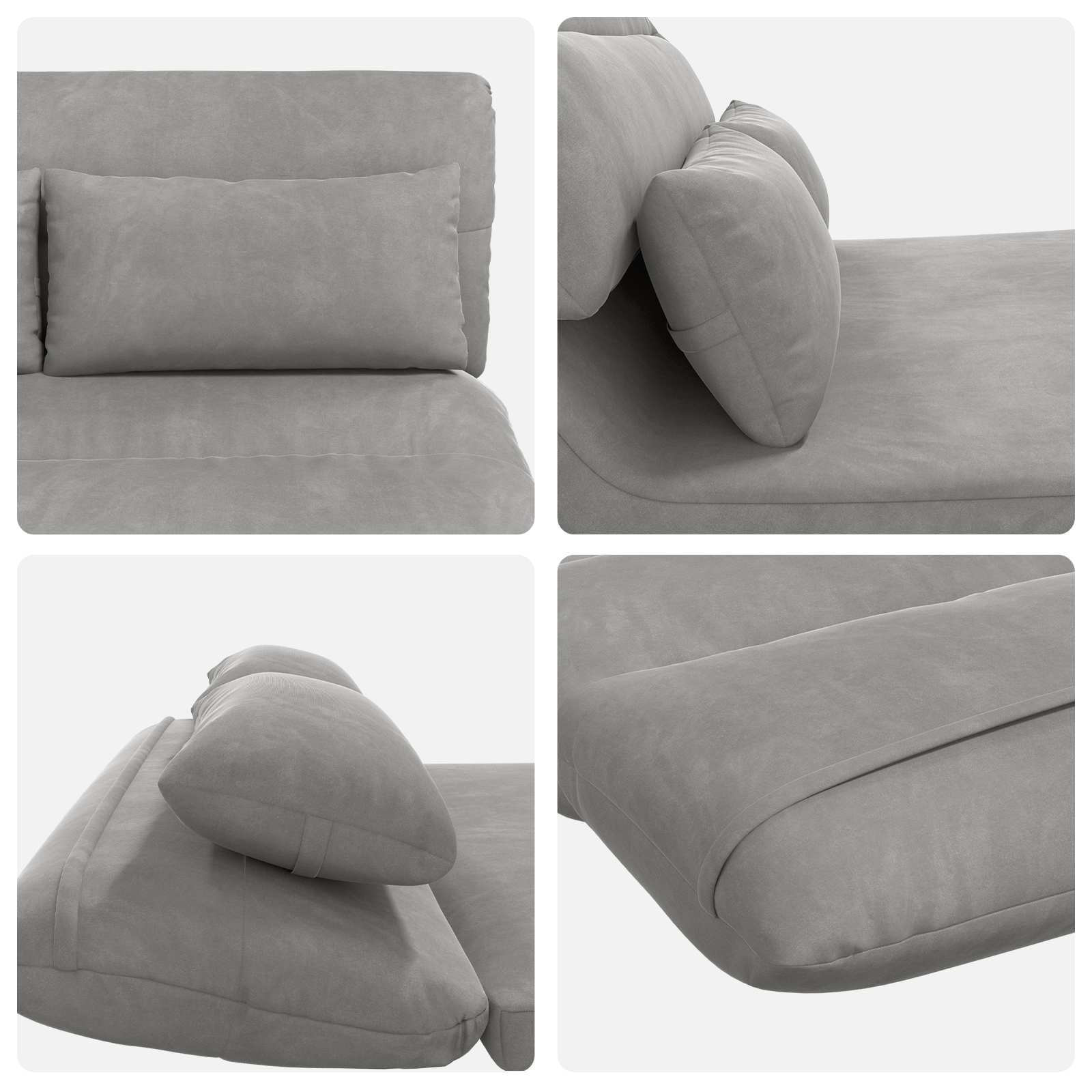 Regulowany fotel na nogi, jasnoszary, aksamit z oparciem wielopozycyjnym, 110 x 82 x 55 cm, wyściełany, składany, ergonomiczny, idealny do salonu, sypialni, gier, medytacji i czytania