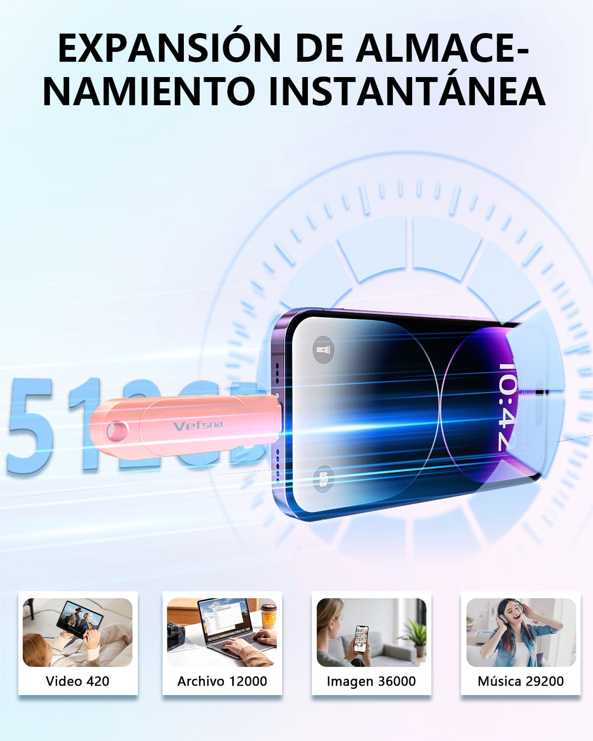 [Sin App] Pendrive para iPhone 512GB Apple Autorización, Pen Drive Lightning Tipo C Memoria USB 3.0 Photo Stick Compatible con Phone/iPad, Android y PC, para Respaldo de Fotos, Videos Rosa