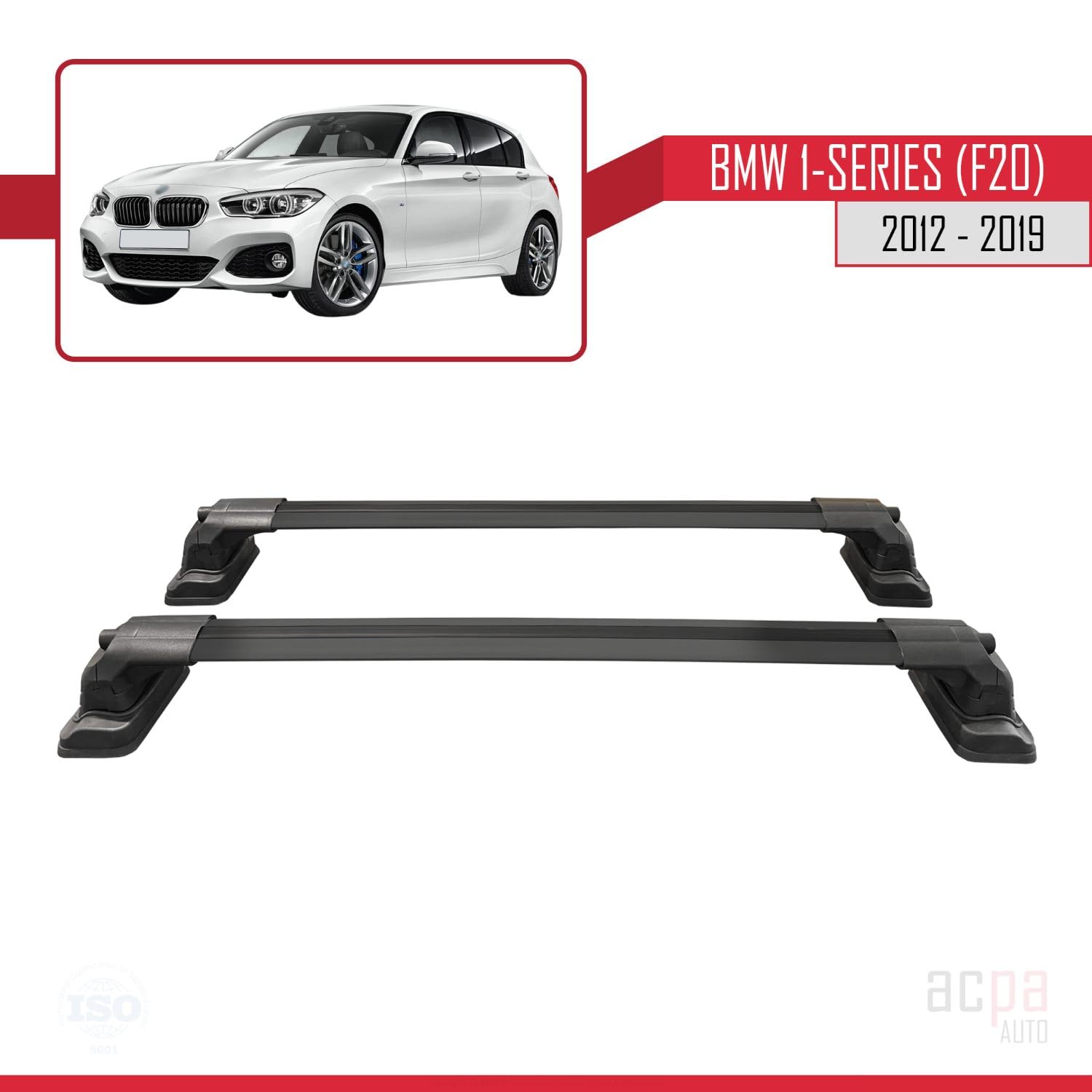 Kompatybilny z BMW 1 Series (F20) 2012-2019 ACE-3 Model Aluminiowy bagażnik dachowy 2 poprzeczki, czarne