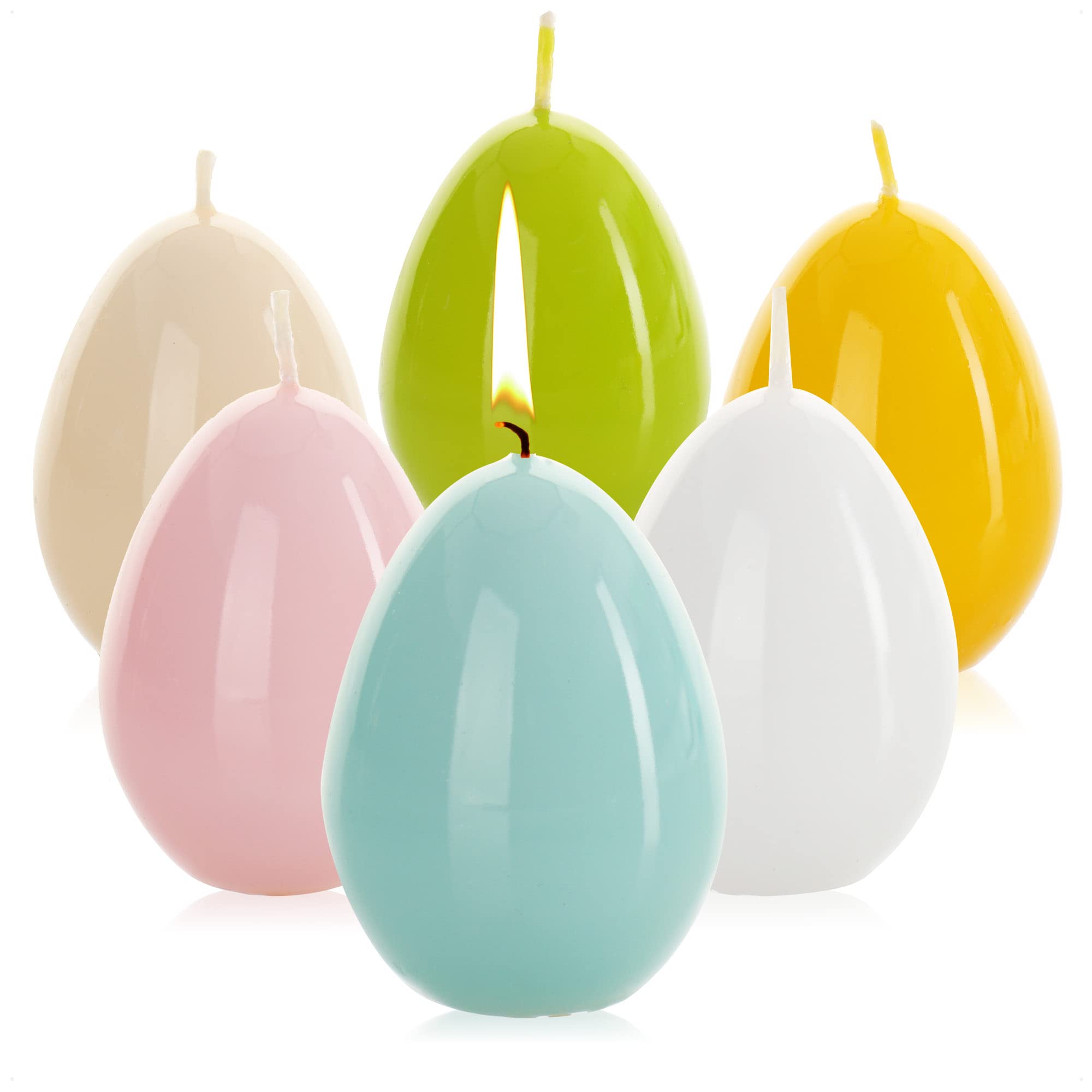 com-four® 6 x Easter Egg Shaped Candles, Sorted by Colour – Candles for Easter Decoration (06 Pieces, Colourful)