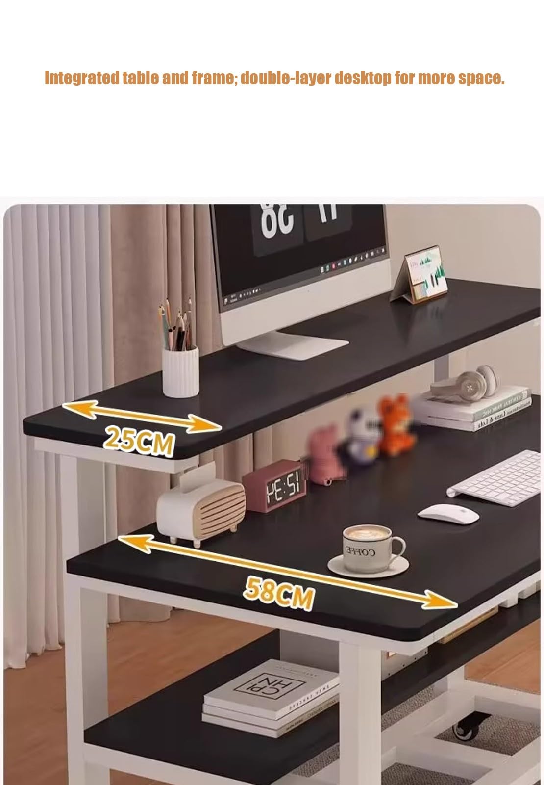 Bureau Mobile, Table d'étude Portable avec roulettes et Support, Poste de Travail pour la Maison ou Une Chambre d'étudiant, C, 110 cm