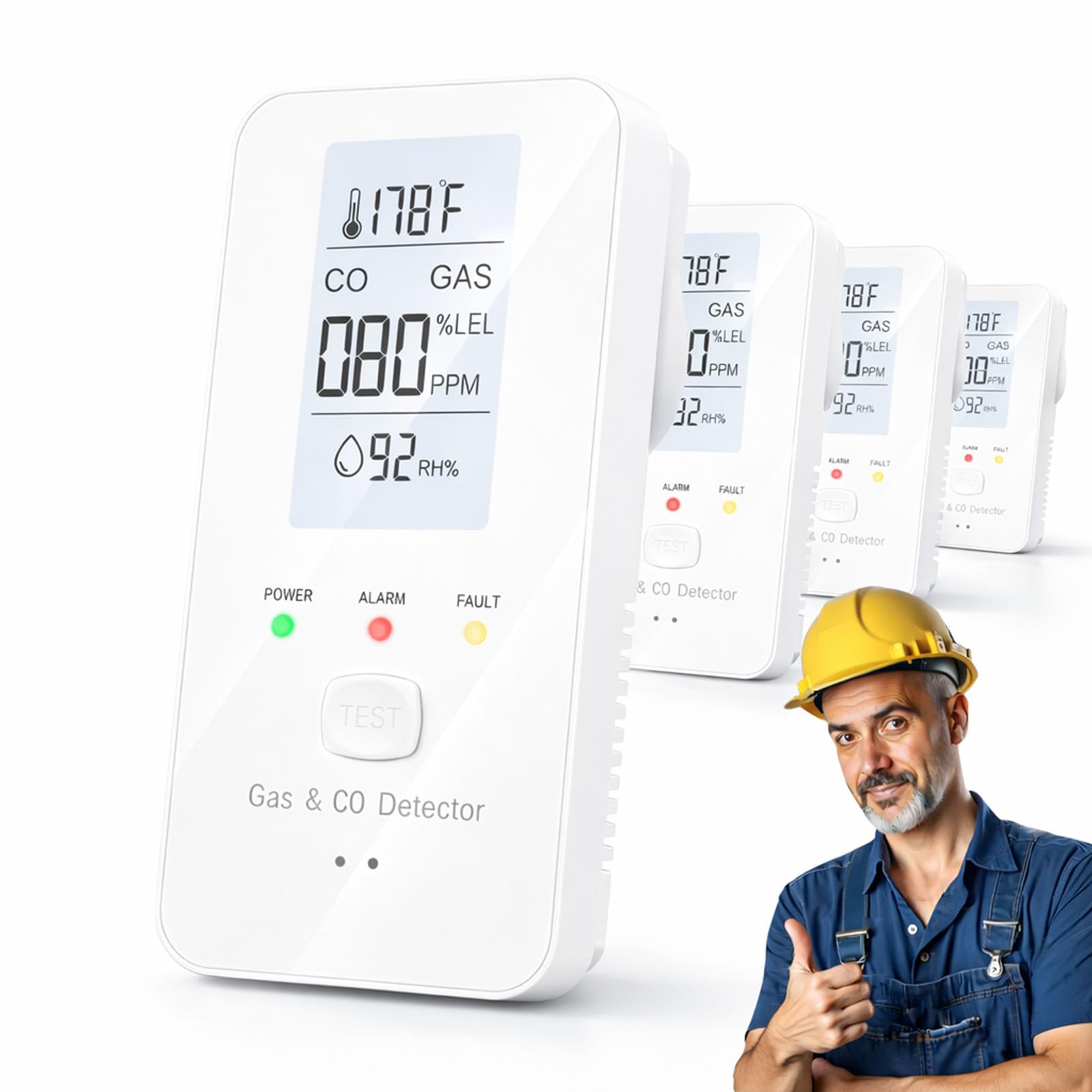 2026 New Steadfast Haven Pro Detector,4-in-1 Plug in Detector with HD Digital Display, for Home, Kitchens, Hotel (4*White)