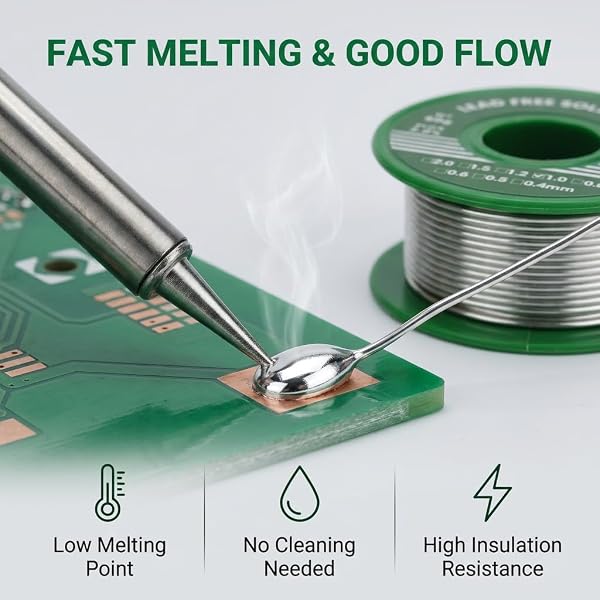 Alambre de Soldadura sin Plomo 1mm 50g Sn99.3% Cu0.7%, Estaño para Soldar con Núcleo de Colofonia 2% Flux, Hilo Estaño Soldadura para Electrónica PCB, Reparación de Cables y Proyectos DIY - 4